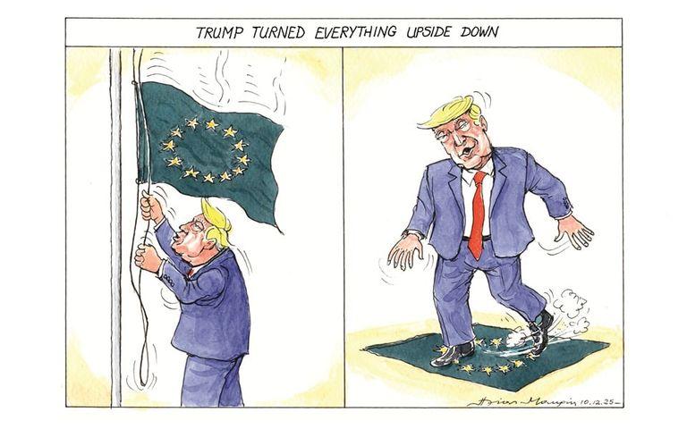 讽刺至极！
“特朗普把一切都搞乱了”——来自欧洲漫画家的又一力作！

首先，在战