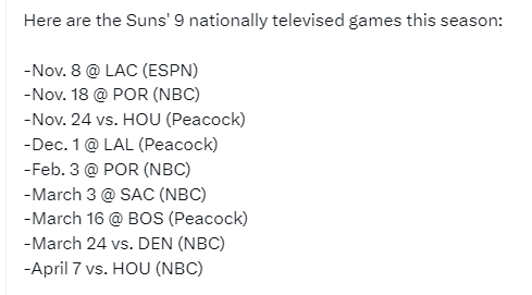 巨星的影响力实在是太大了。太阳2024-25赛季常规赛，在 ESPN、ABC 或