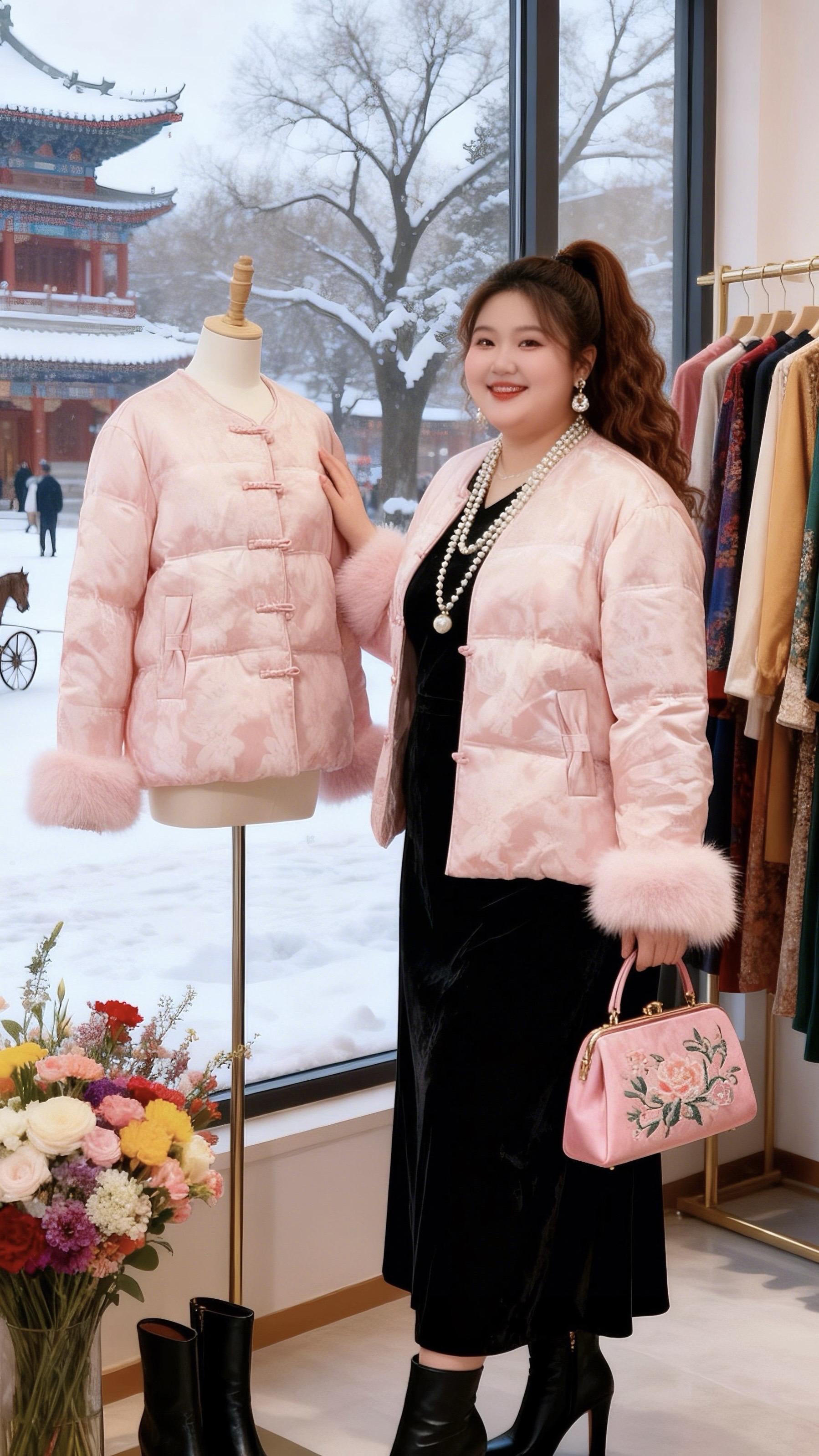 大码女装 国风棉服新中式穿搭胖妹妹的冬季有效穿搭老钱风穿搭承包新年高级感