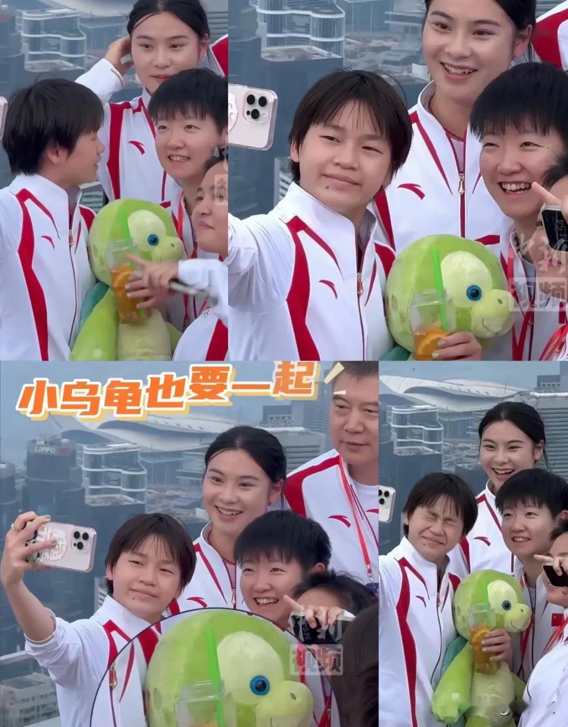 全红婵自拍，我有三点没想到

第一，小女孩之间的自拍居然带上了李爷爷

第二，这