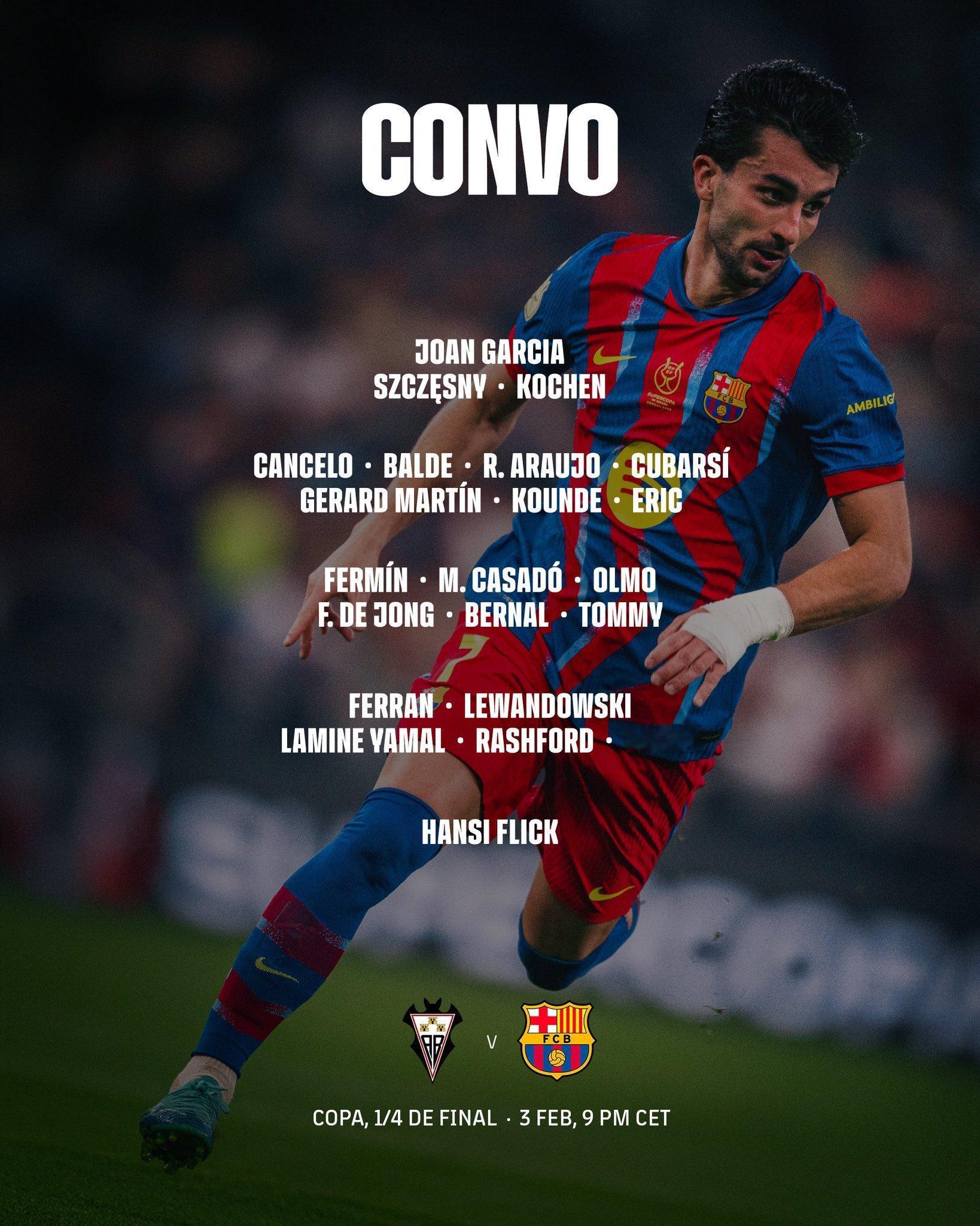 巴萨对阵阿尔巴塞特大名单。💪🏻💪🏻💪🏻💪🏻💪🏻💪🏻💪?