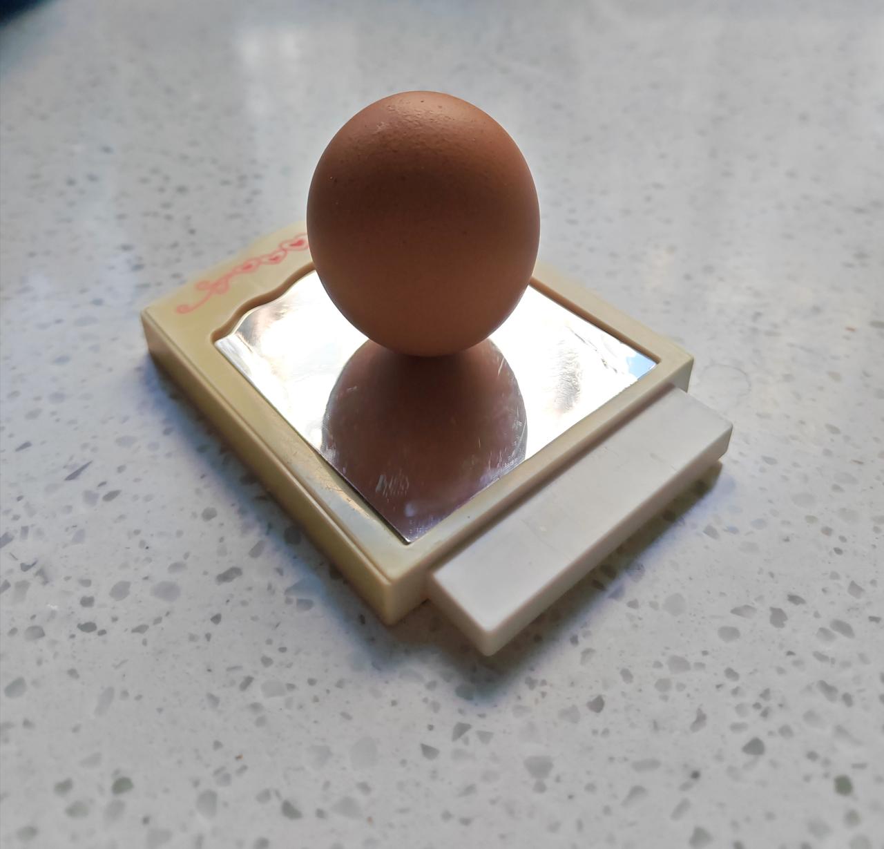 科学家说：不破不立。可我亲眼看到它就立了，而且是大头朝上，而且是立在了镜子上！我