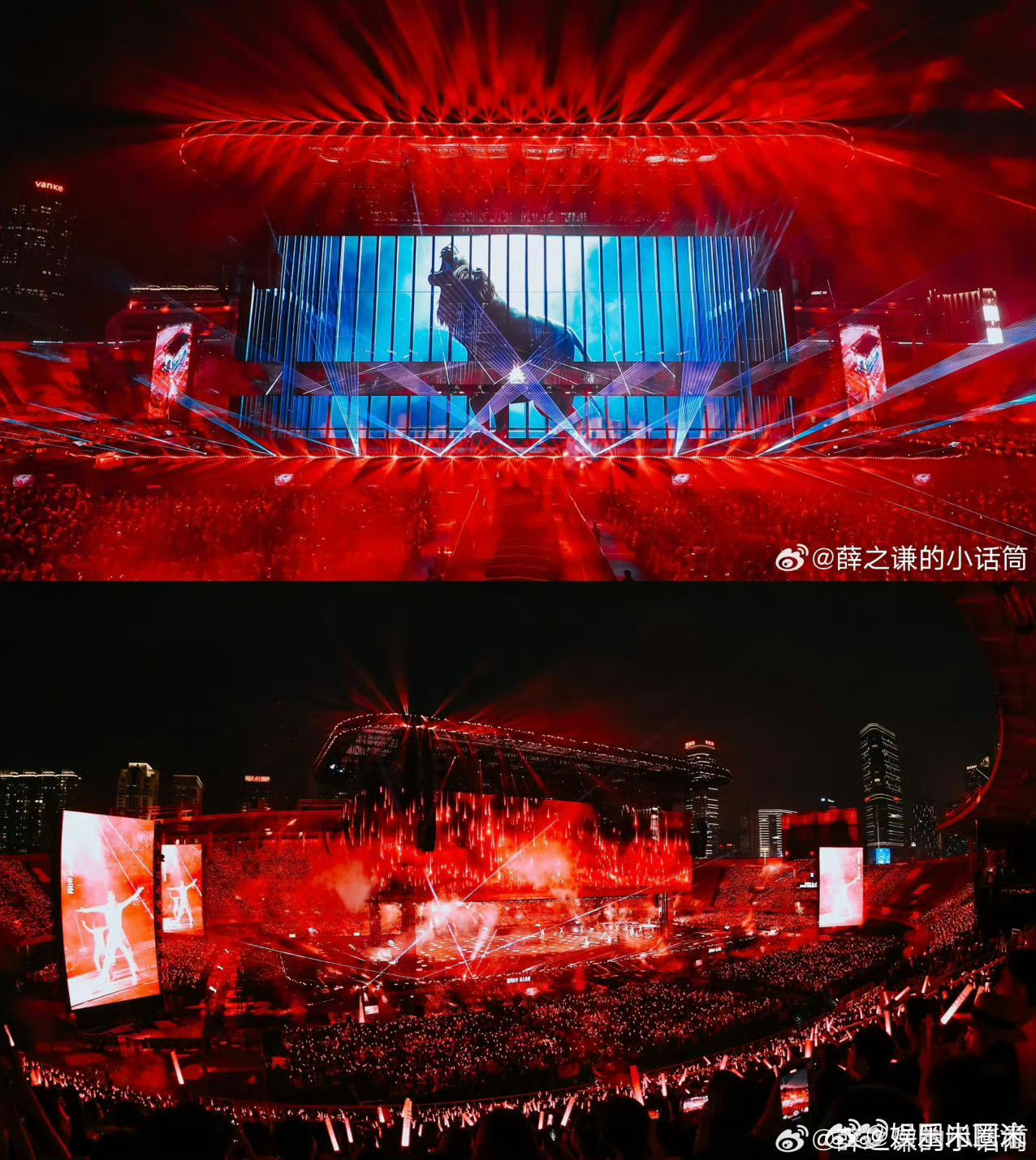 薛之谦四面台舞美要考博嘛360度环形冰屏加持四面台，光影流转勾勒多样浪漫，彩虹漫