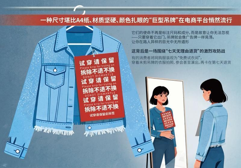 双11电商促销季，“巨型吊牌防退货”登上热搜。电商女装退货率高达50% - 60