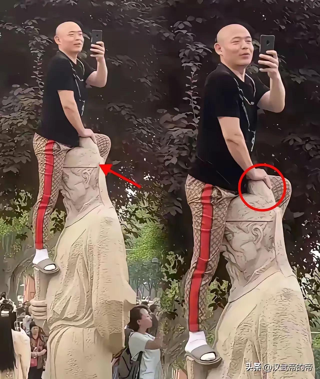 这是谁家的孩子，那个孩子的爸！西安大唐广场李白雕像怎能容你骑头上！你是否像亮敞敞