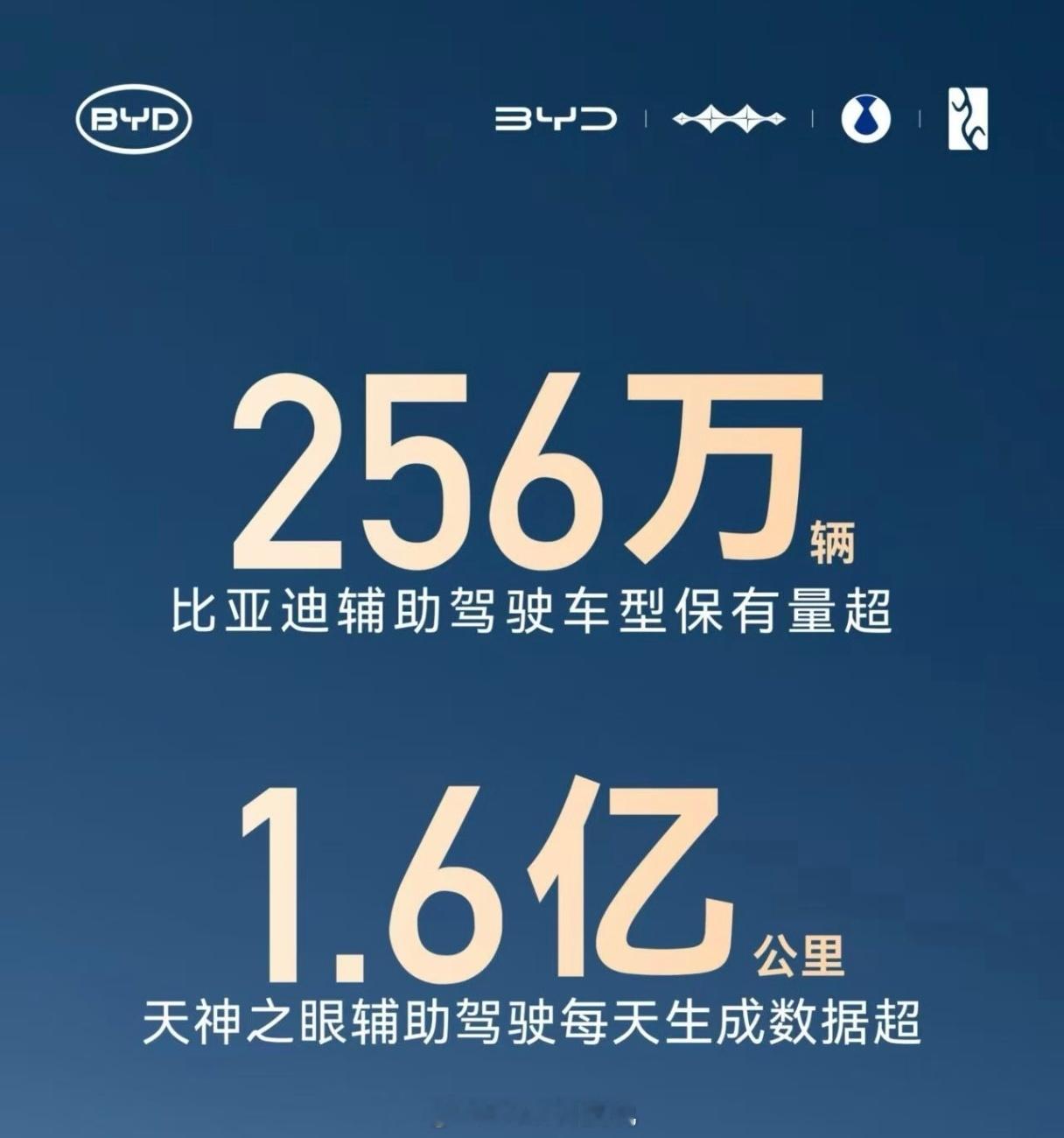 截止2025年底，比亚迪辅助驾驶用户量256万，超过第二名100多万，普及速度，