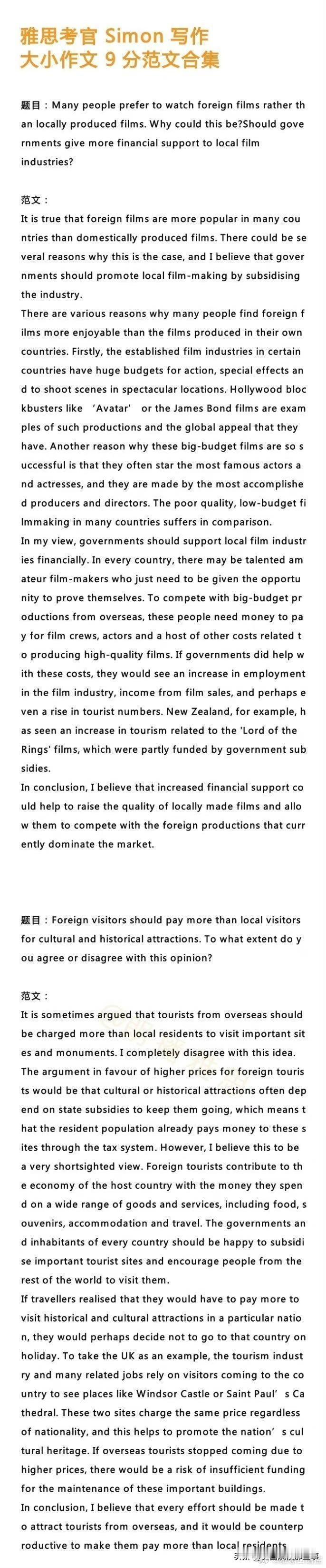 雅思考官Simon满分作文合集！
