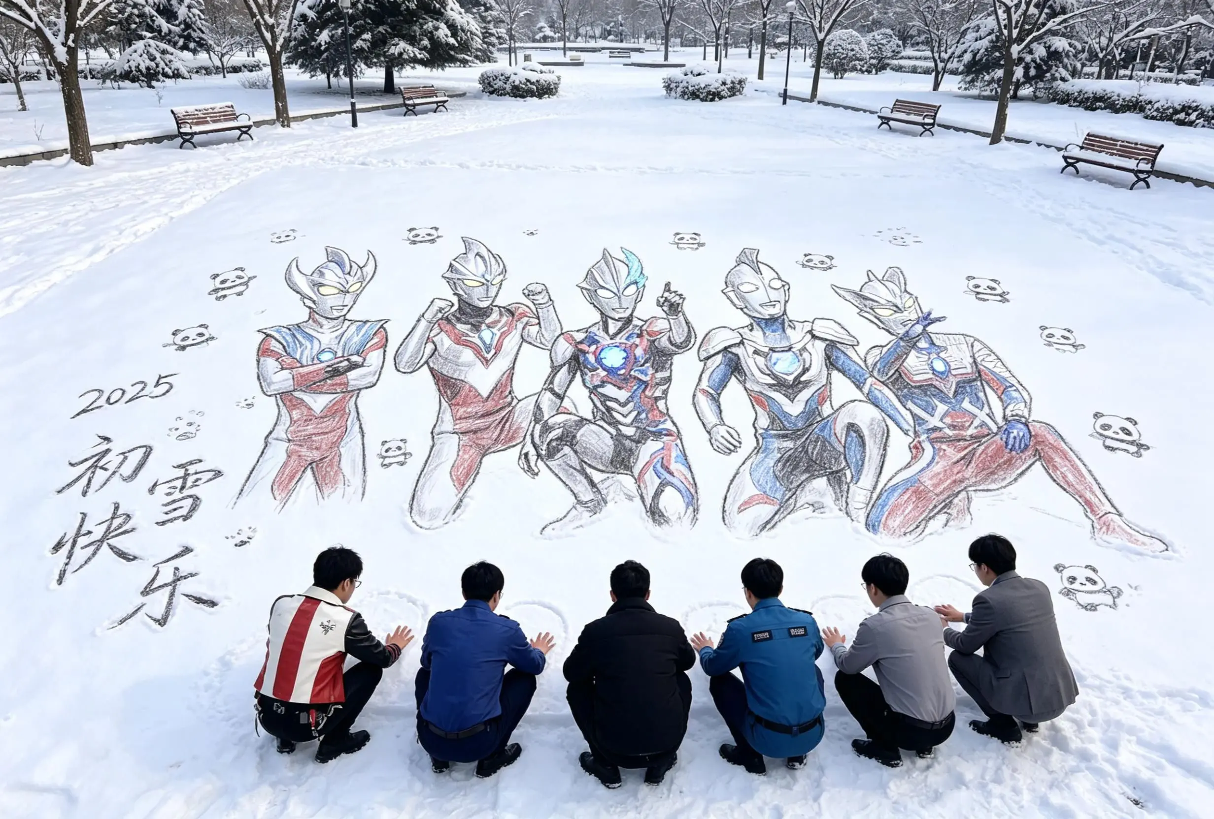 奥特曼 雪地手绘风 在雪地里当画家咯 万物皆有初雪氛围