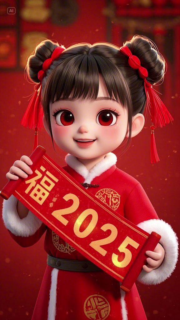 即梦AI 卡通动漫 q版人物 小福娃 新年祝福