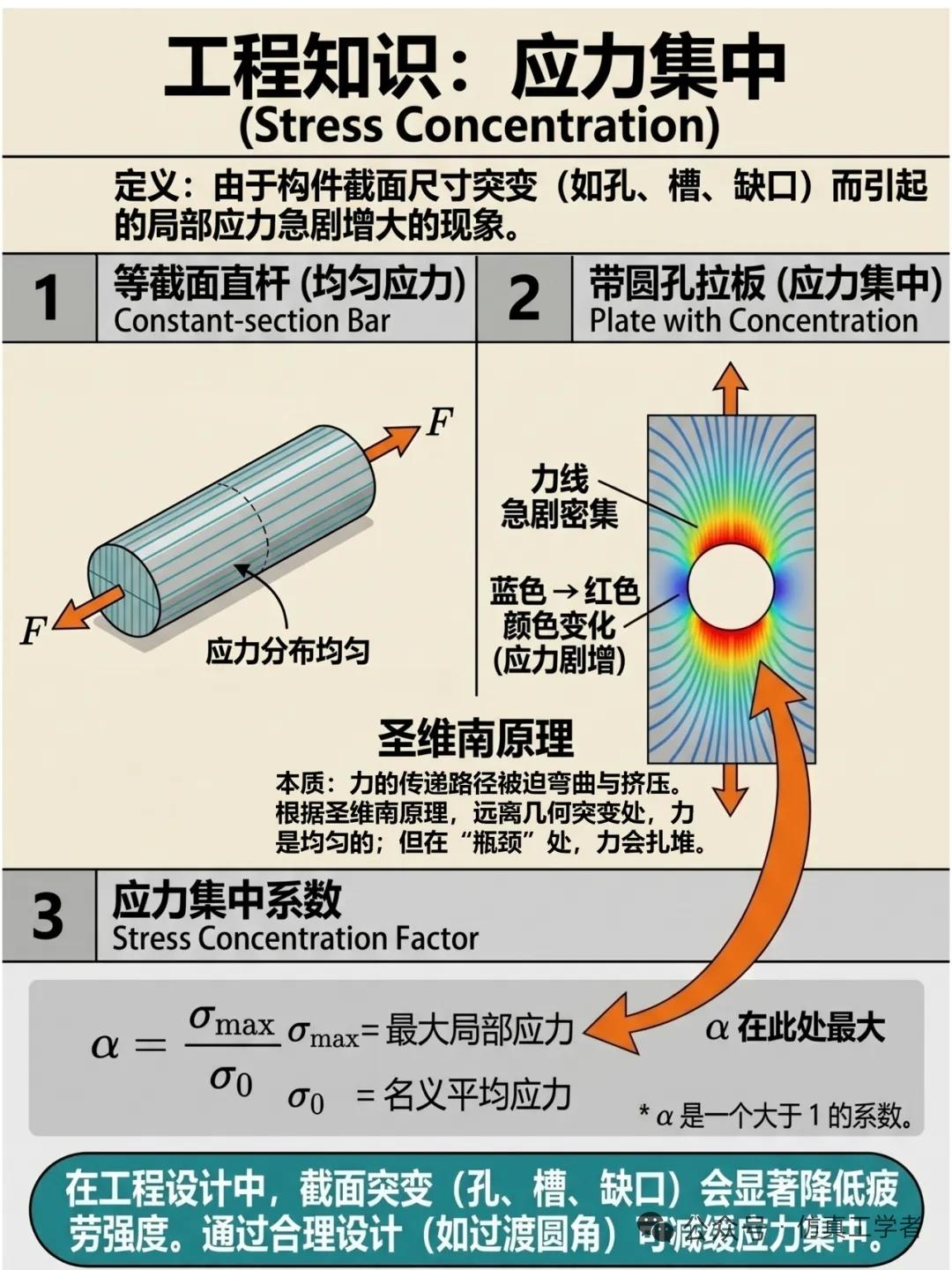 应力集中和应力奇异在工程知识里还挺重要的，得快速了解一下。应力集中，简单说就是受
