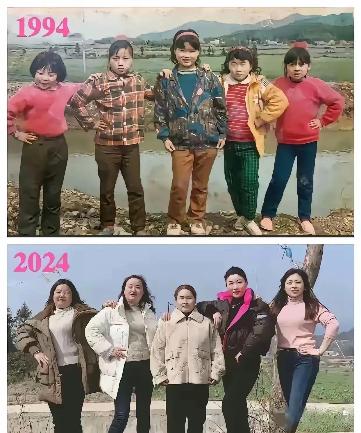 三十年的时间里，真的是女大十八变！当年最高的小姑娘变成了最矮的大妈，最矮的小姑娘