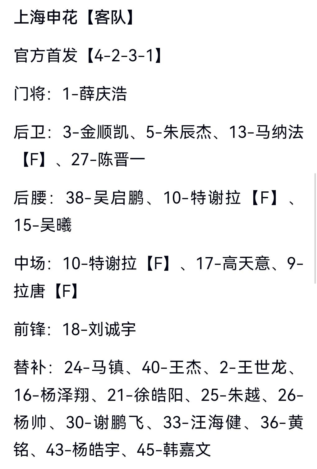 申花首发出炉！只有3外援！太难了！但朱辰杰还是首发了！另外金顺凯和吴启鹏来到了首