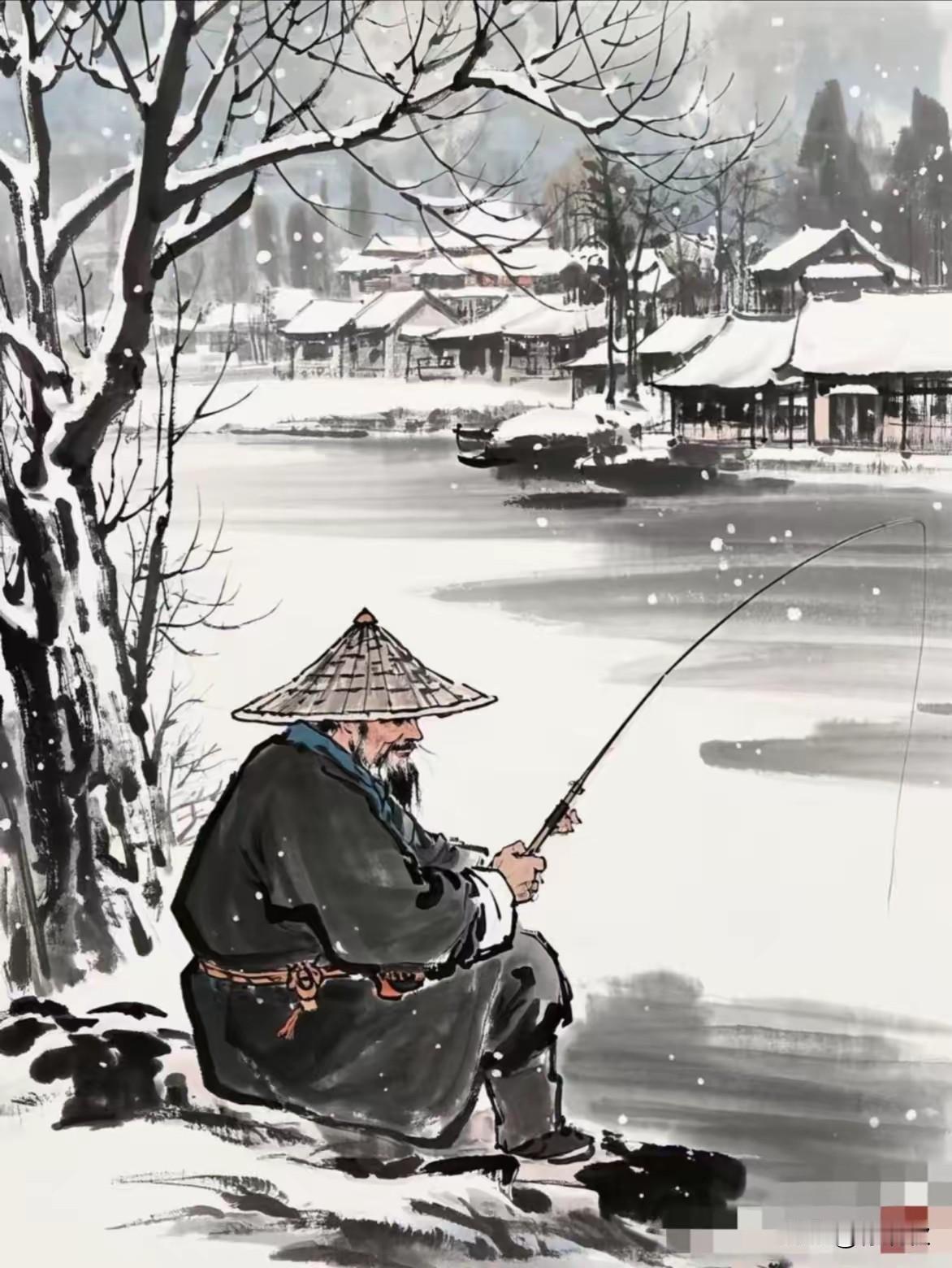 下联：寒溪垂钓得闲情