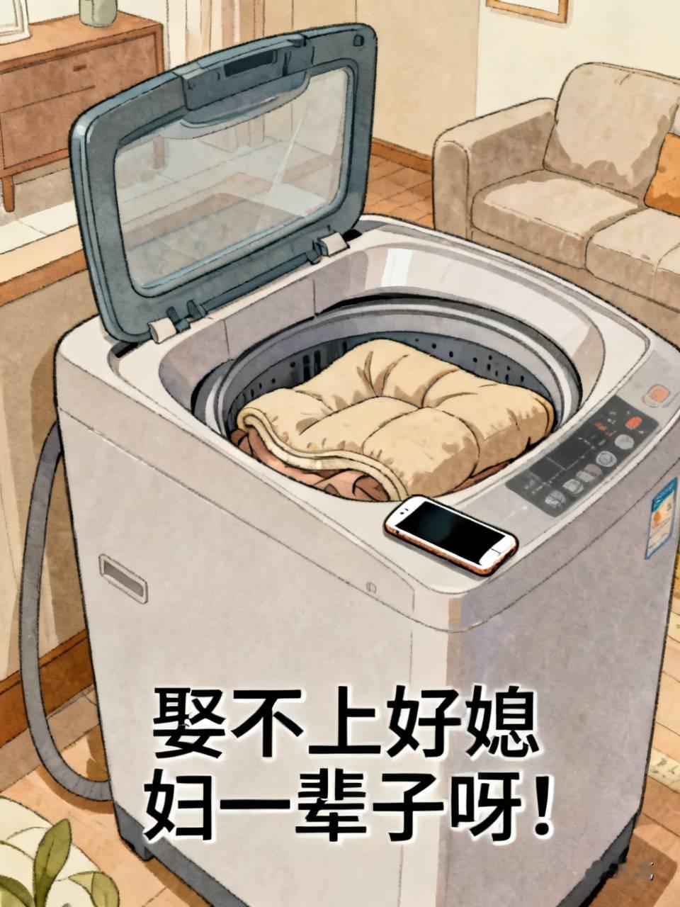 我的儿媳妇懒到什么地步了。她去洗自己衣服，打开洗衣机门，看到里面洗好的沙发套子，