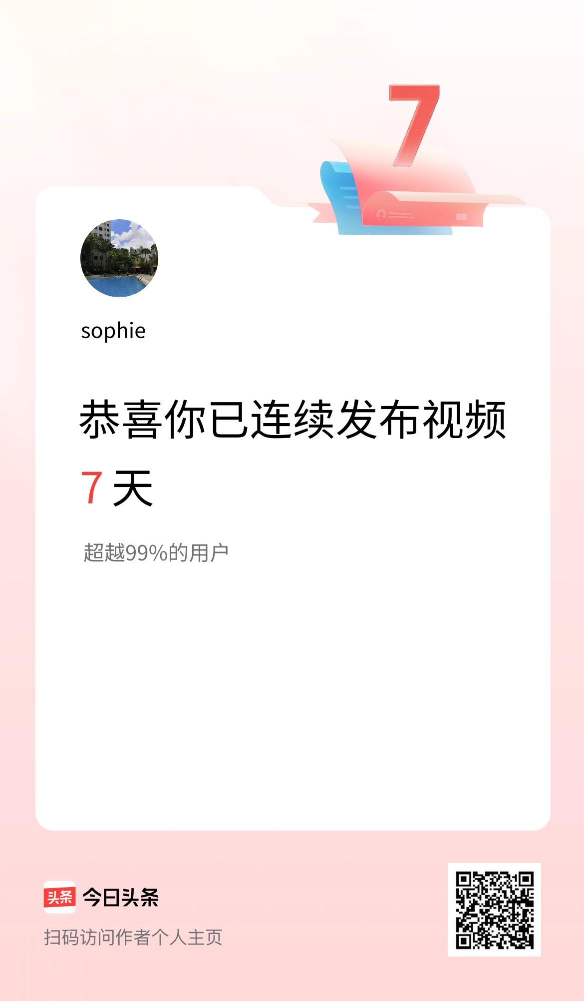 我在头条连续视频投稿7天，有幸收获头条荣誉，满心欢喜。继续保持热爱，记录生活，奔