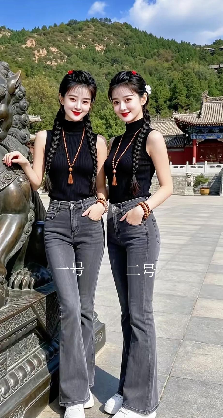 两个东北小老妹儿，长相可真带劲，飒愣愣的，你想和几号手牵手？东北大长腿美女