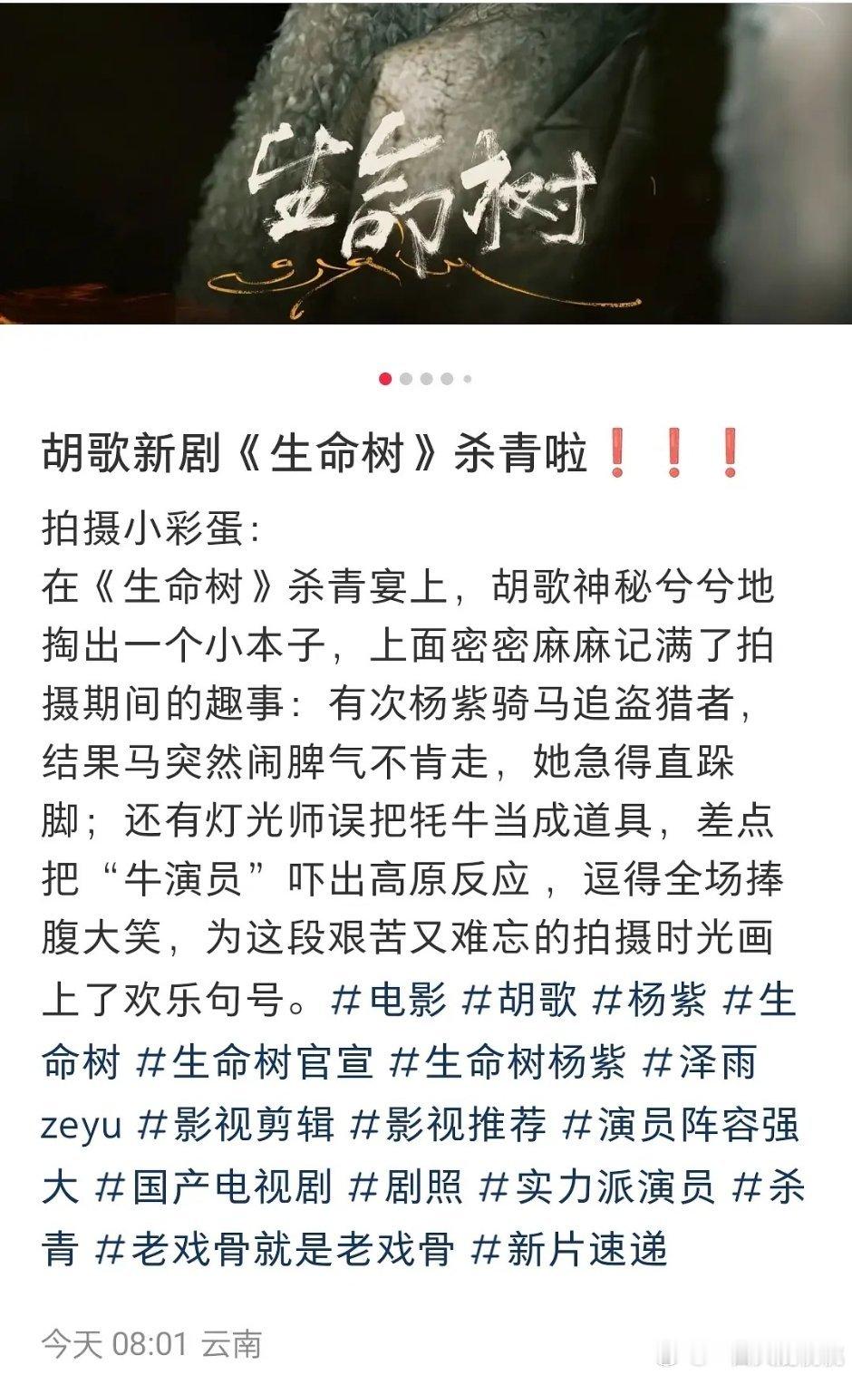 胡歌生命树杀青了，进组奇迹了吧 ​​​