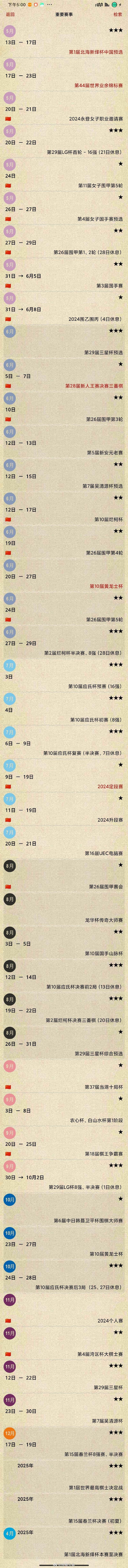 赛程更新：国内烂柯6月中旬、北海新绎本赛至决赛推迟至25年 #围棋#