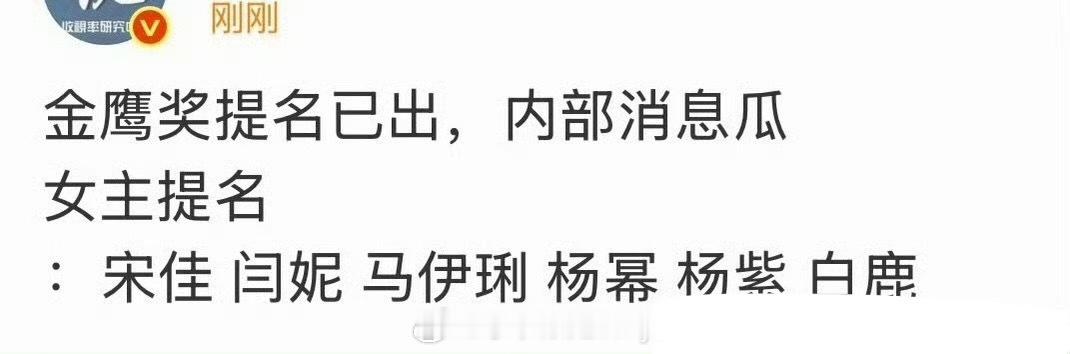 金鹰奖女主提名🍉金鹰奖女主提名 新的版本出现了宋佳 闫妮 马伊琍 杨幂 杨紫 