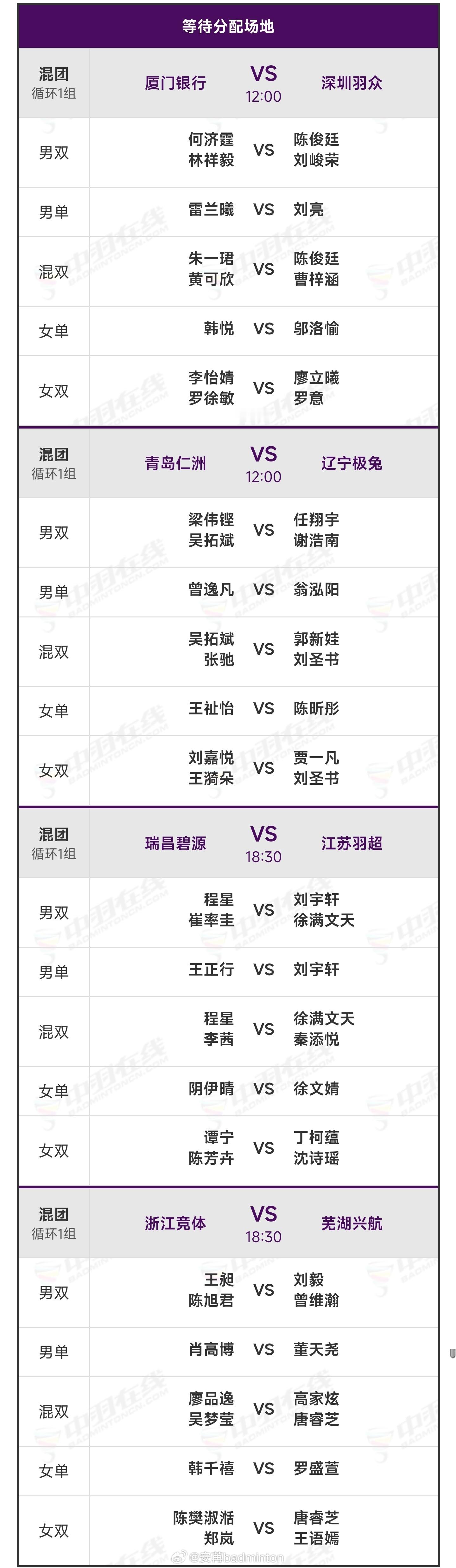 羽超联赛30日赛程（图1）｜29日赛果（图2）直播渠道📺：羽协公众号/央视频/