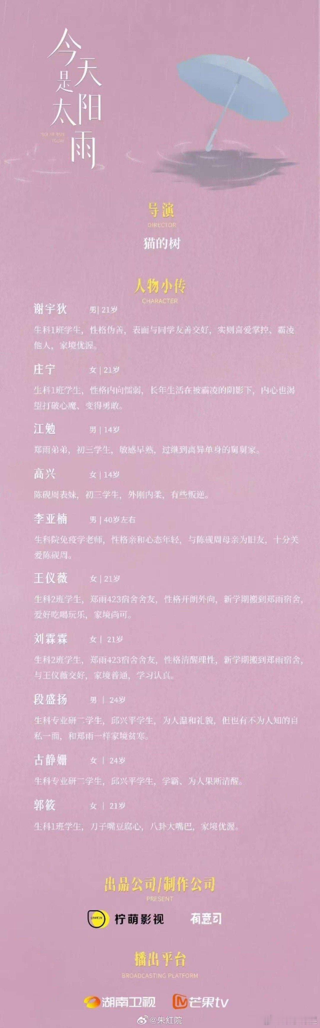 今天是太阳雨11月开机杨超越今天是太阳雨11月开机杨超越《今天是太阳雨》11月开
