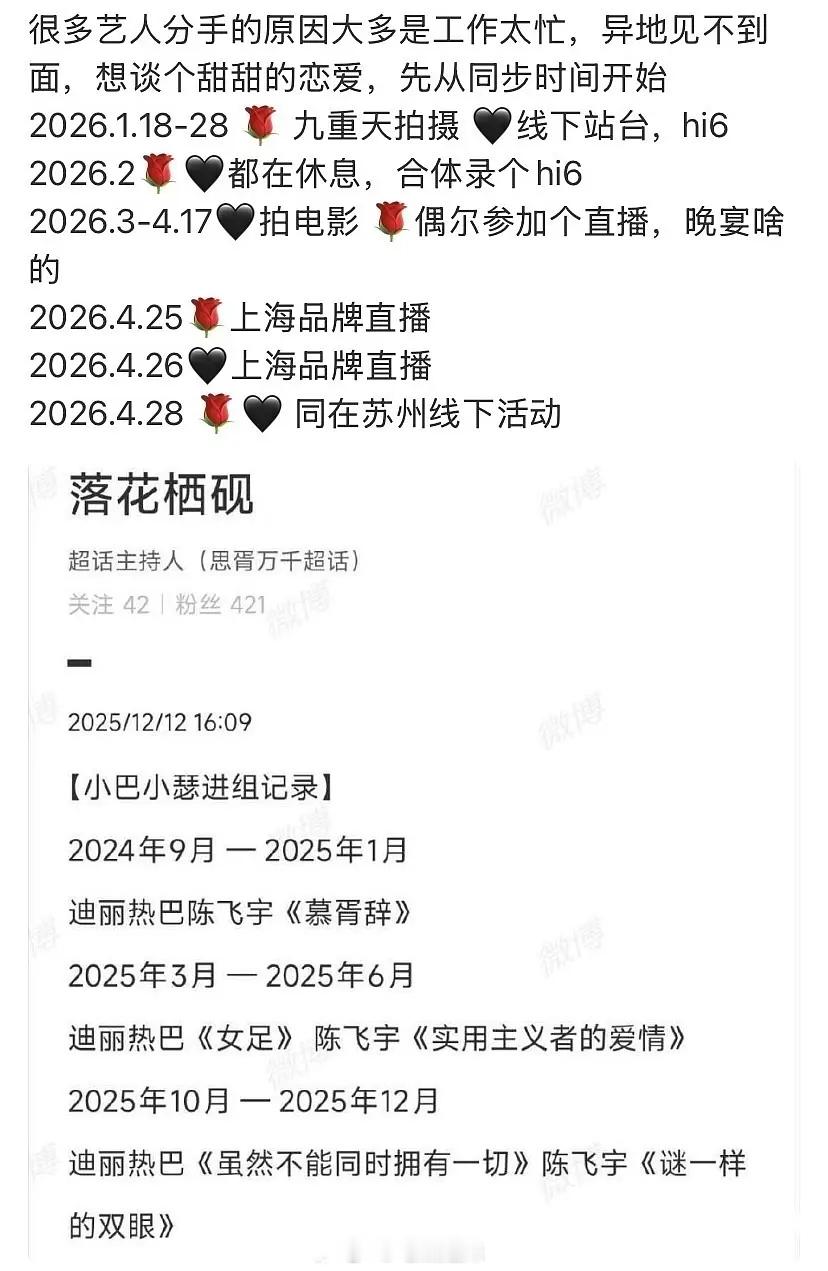 迪丽热巴陈飞宇行程重叠率网友总结的迪丽热巴陈飞宇行程重叠率，你们觉得可信吗