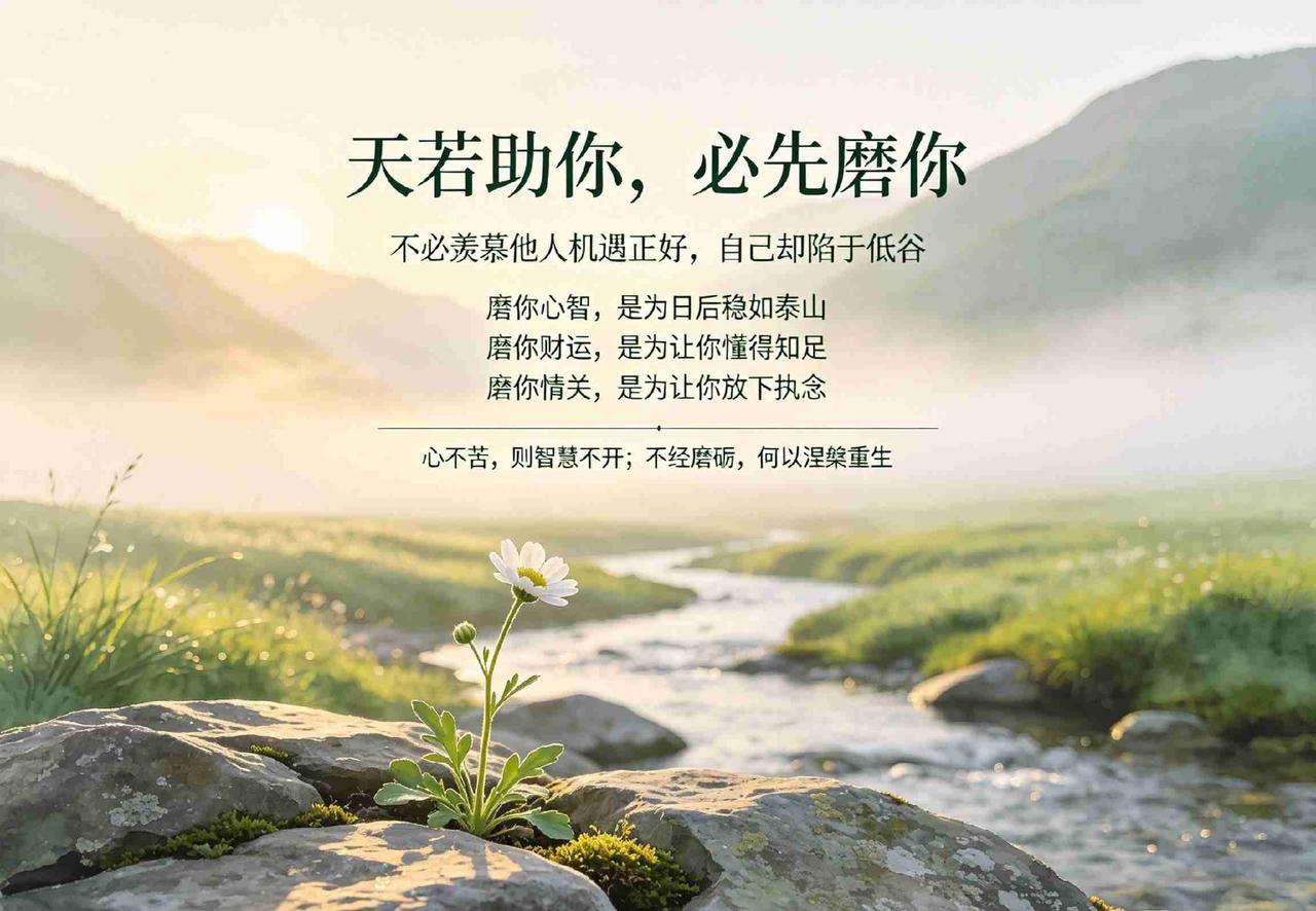 天若助你，必先磨你。不必羡慕他人机遇正好，自己却陷于低谷。老天在嘉奖之前，必先设