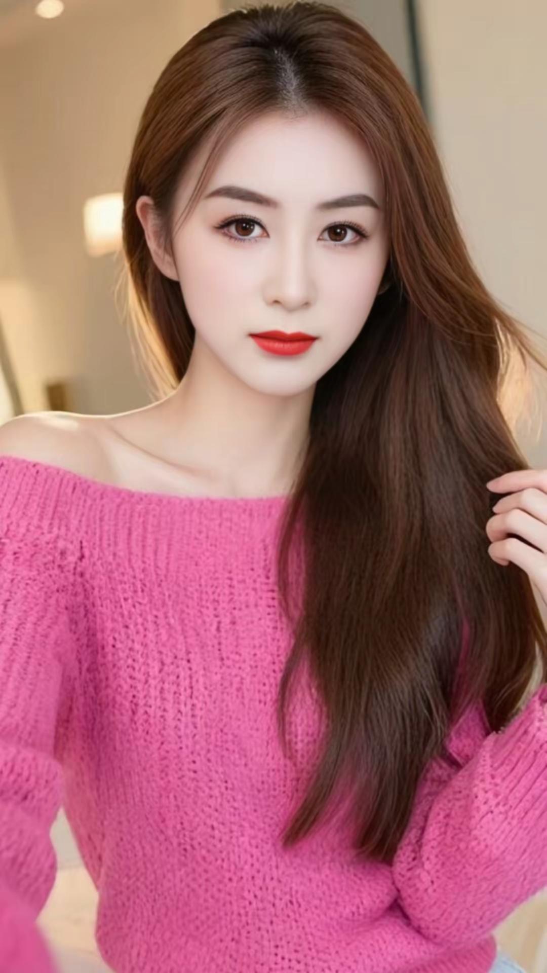 粉毛衣 粉色毛衣美女