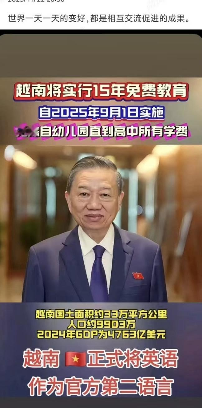 越南没有文化自信，是可以理解的，应该把汉语作为第二官方语言才对，英语可以作为第三