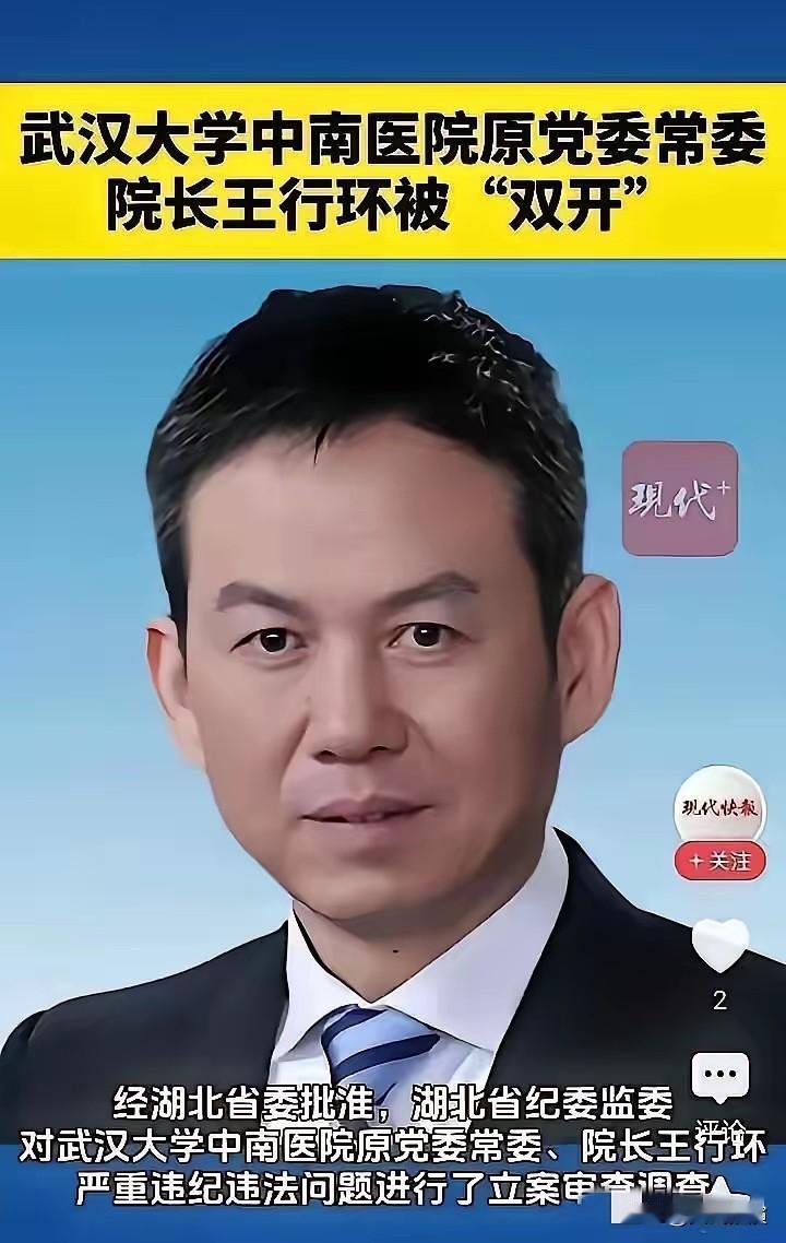 中南医院王行环被双开

这件事传开之后，最让人揪心的并不是他自己的家人，而是医院
