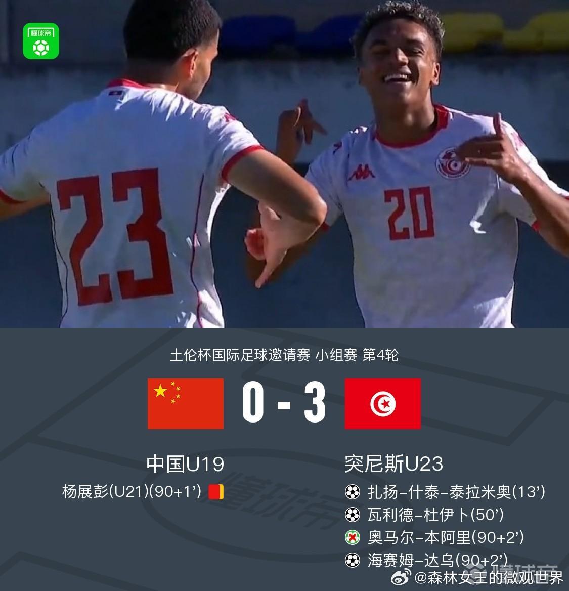 土伦杯北京时间6月8日土伦杯国际足球邀请赛 小组赛 第4轮，中国U19对阵突尼斯