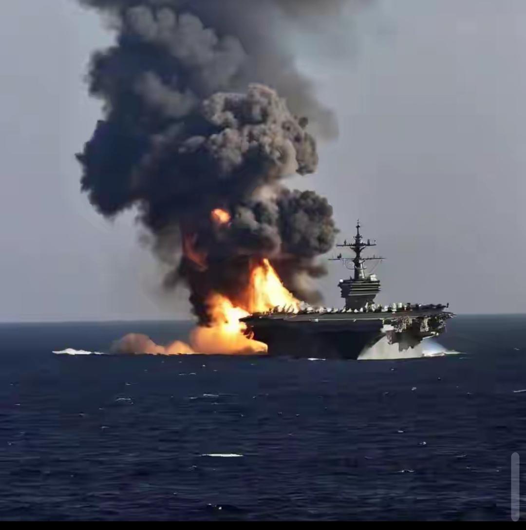 美国的航母终于被炸了，伊朗应该集中火力，炸美国航母才是，导弹不够，不能分散打击