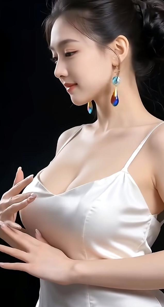 一袭优雅白裙，一对闪耀耳环，一抹温柔微笑，尽显动人气质。她身着这条优雅白裙，脚步
