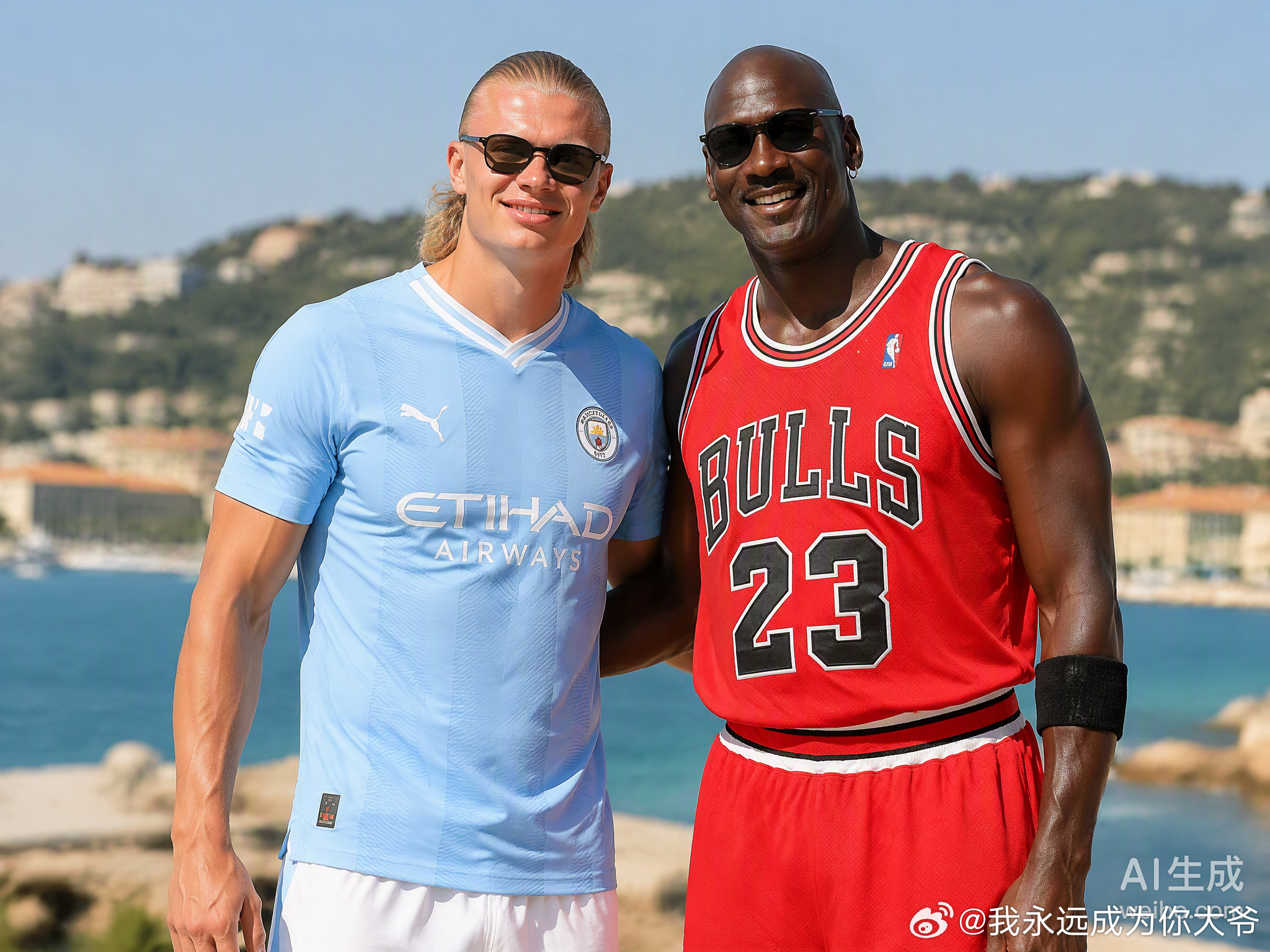 哈兰德晒与乔丹合照哈兰德这照片真是绝了😂 1米94的大高个儿，站在乔丹旁边愣是