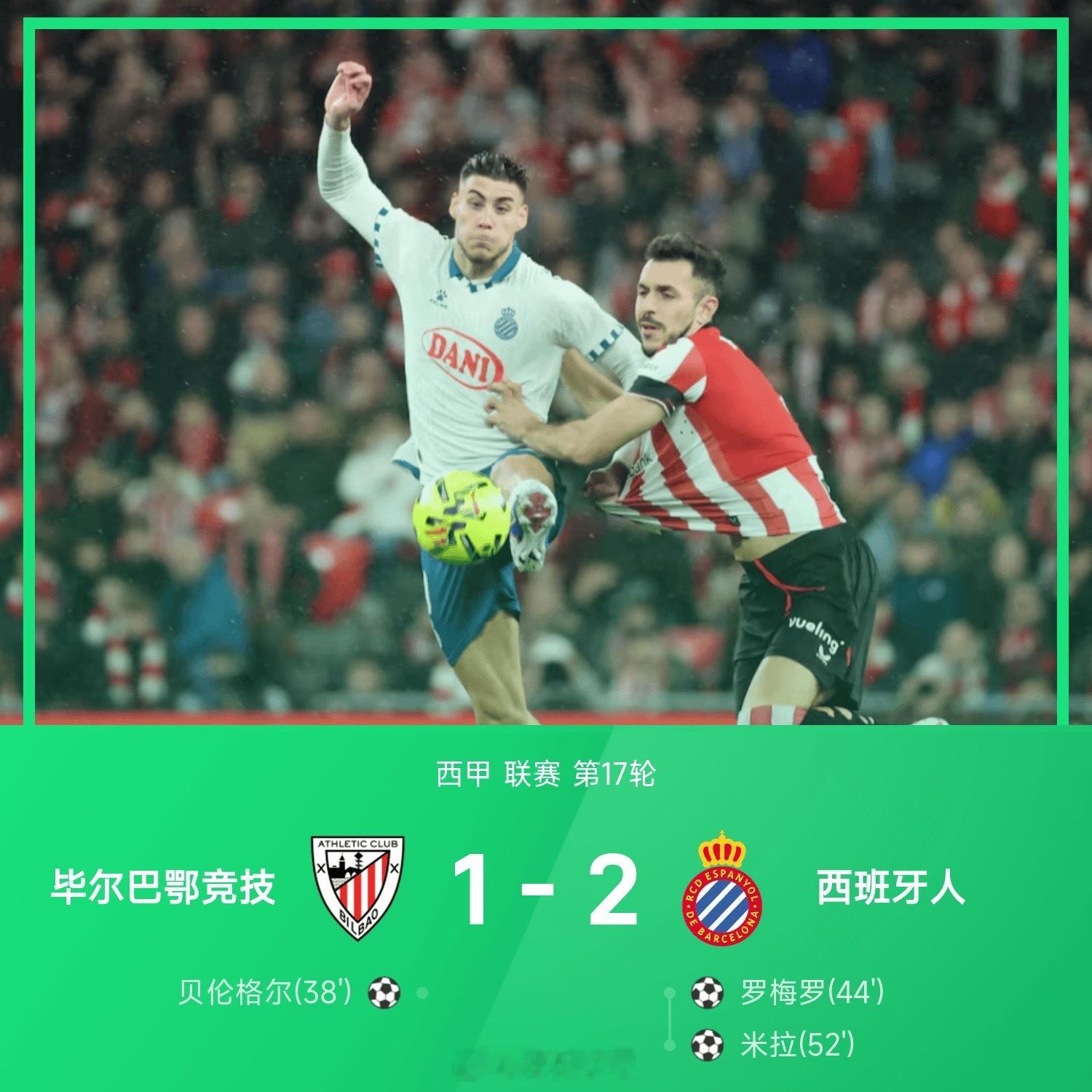 25-26赛季西甲联赛第17轮，毕尔巴鄂竞技坐镇主场迎战西班牙人。此役上半场，贝