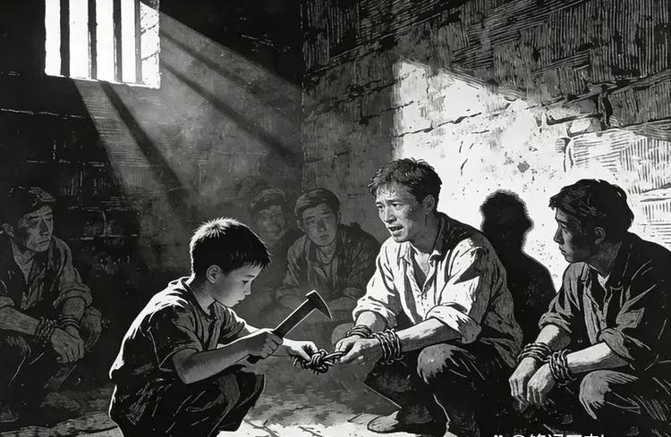 1944年，13岁小木匠被敌人关进死囚牢。当时，牢房里还有被铁丝穿透手腕串成一排