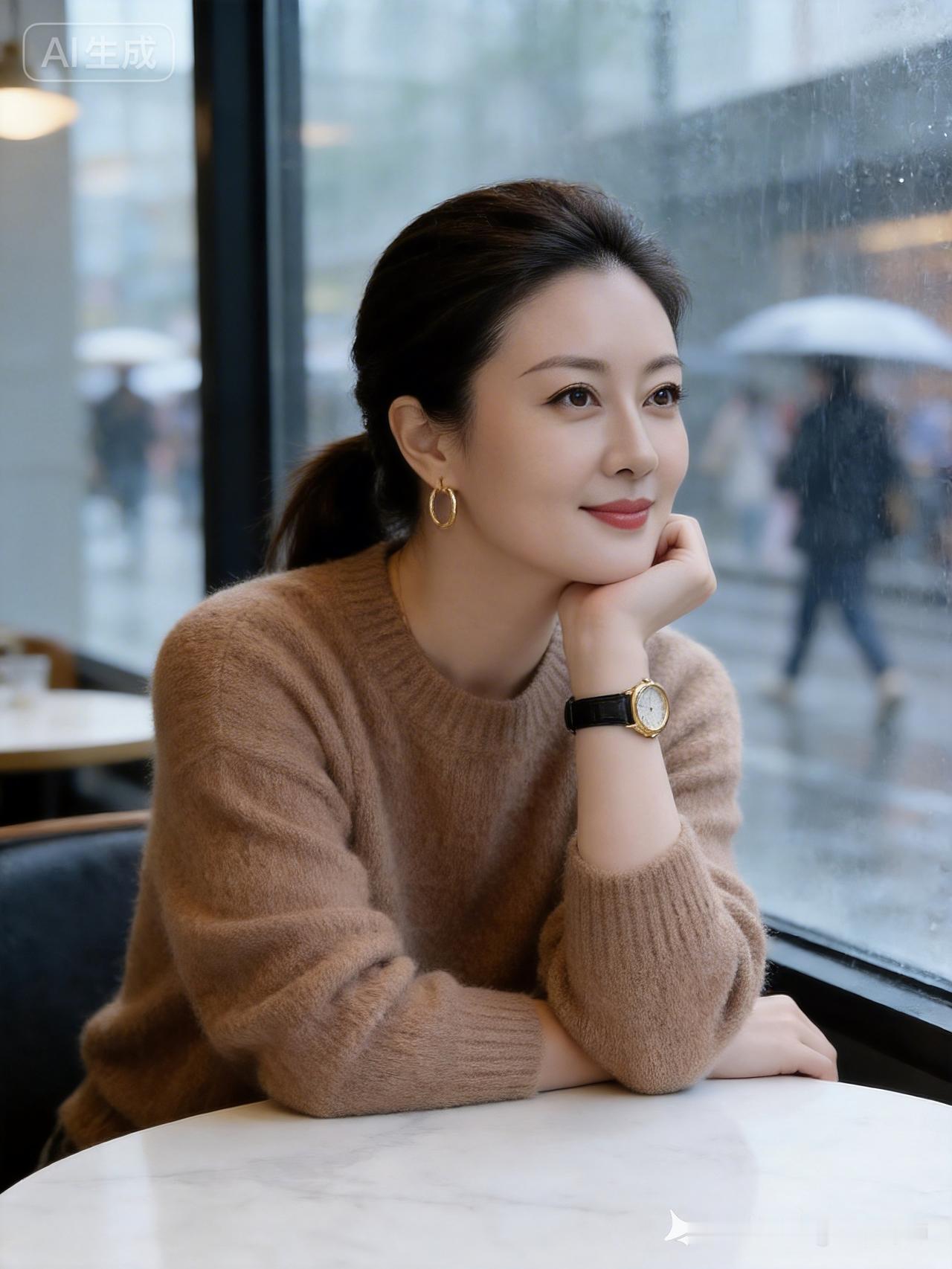 雨中咖啡馆，温暖毛衣，优雅时光