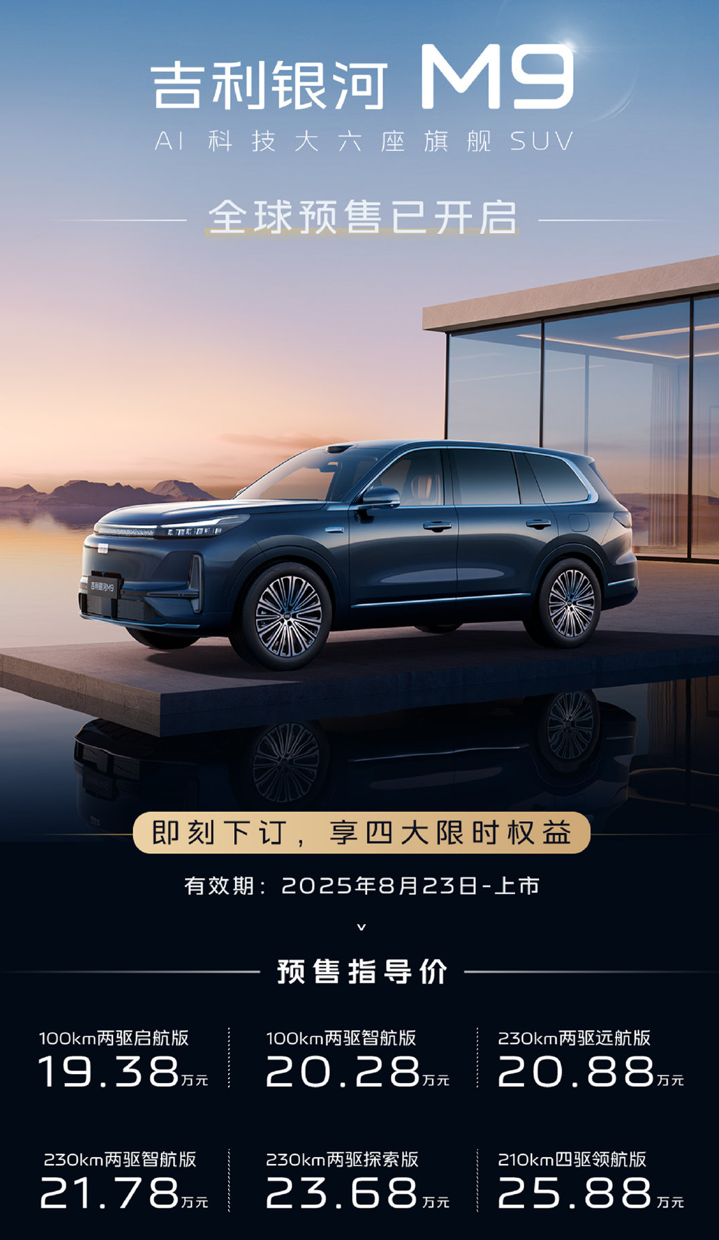 吉利银河M9预售发布，19.38万起……5米2的大六座SUV，又一个20万级的，