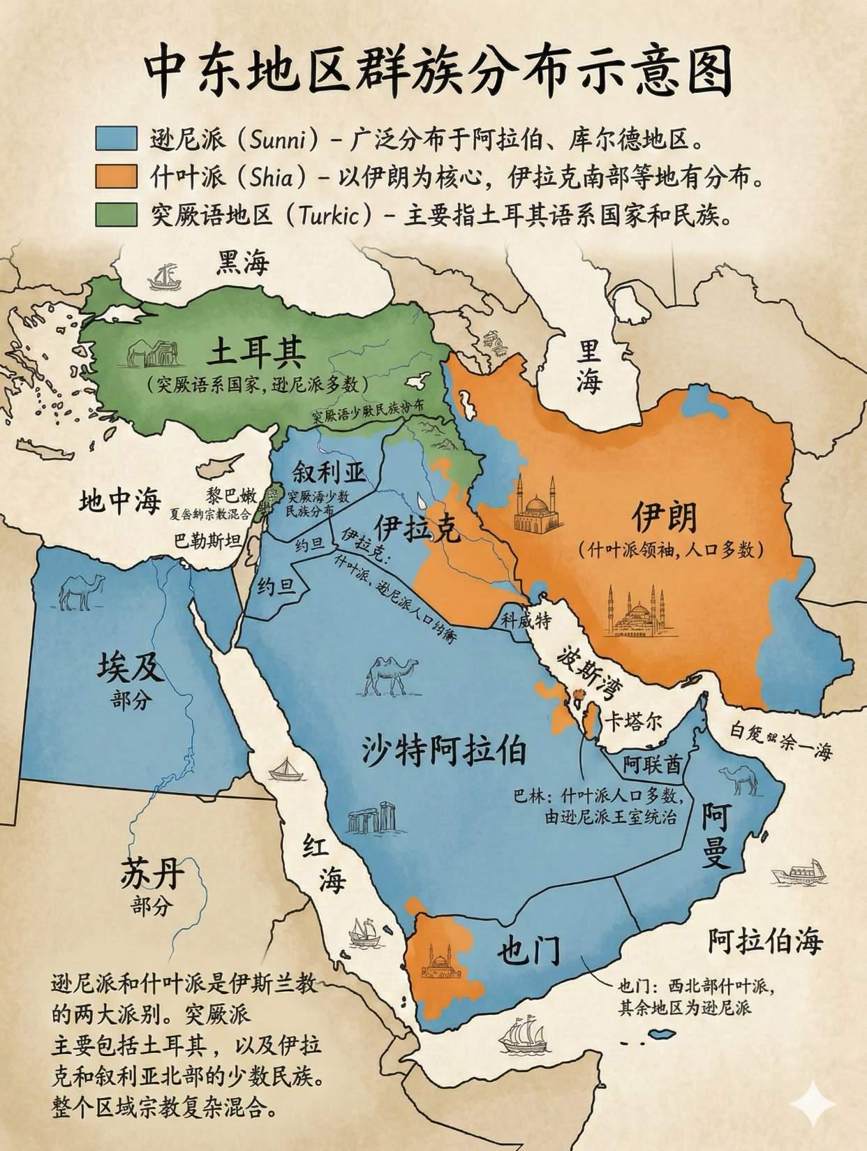 伊朗和沙特面积还挺大