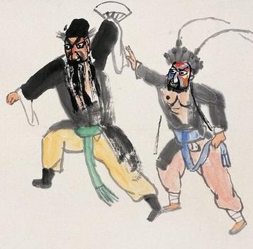 关良戏曲人物艺术专业特点

笔墨极简传神:抛弃精细写实，以粗阔墨线勾勒身段，淡彩