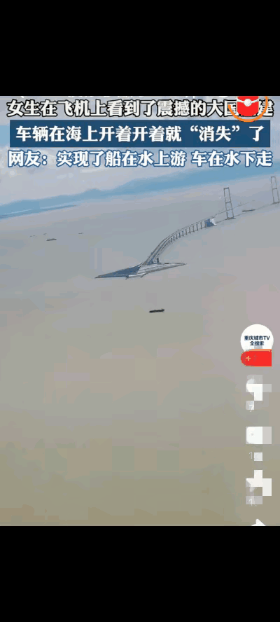 飞机上偶然拍下深中通道！车子开到海面突然消失，太震撼 了

”广东一女子乘飞机座