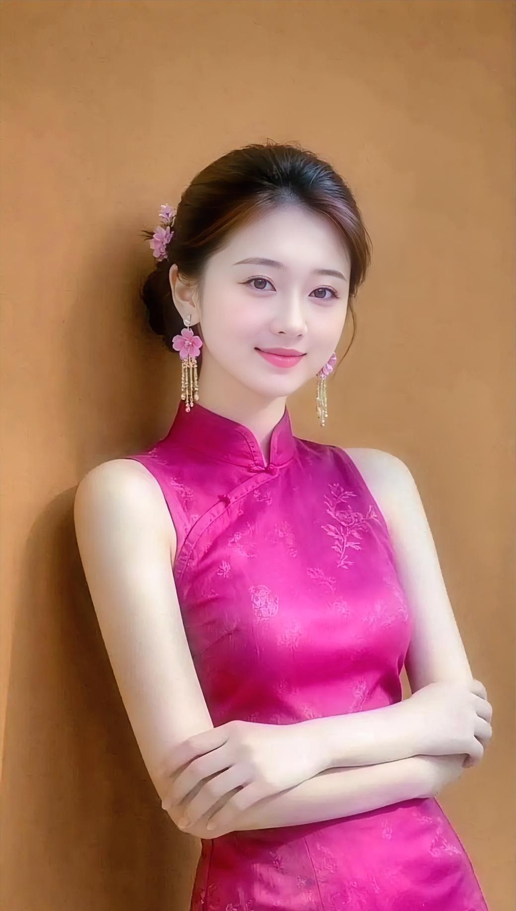 《<胭脂淡雅锁东方>》

玫红缎面，织就暗花的幽香，

立领盘扣，轻挽岁月的端庄