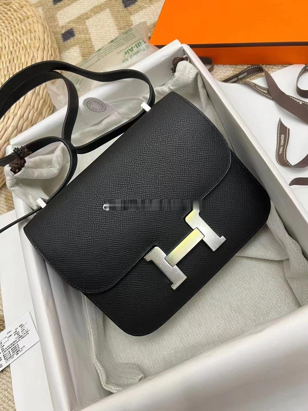 康康Constance 19cm Epsom皮 89黑色 银扣爱马仕hermes