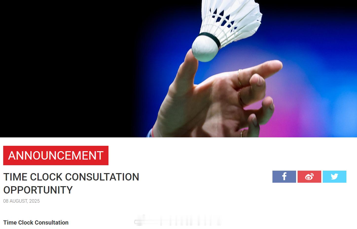 世界羽联将引进计时系统 在 2025 年 4 月 26 日举行的 BWF 会员论