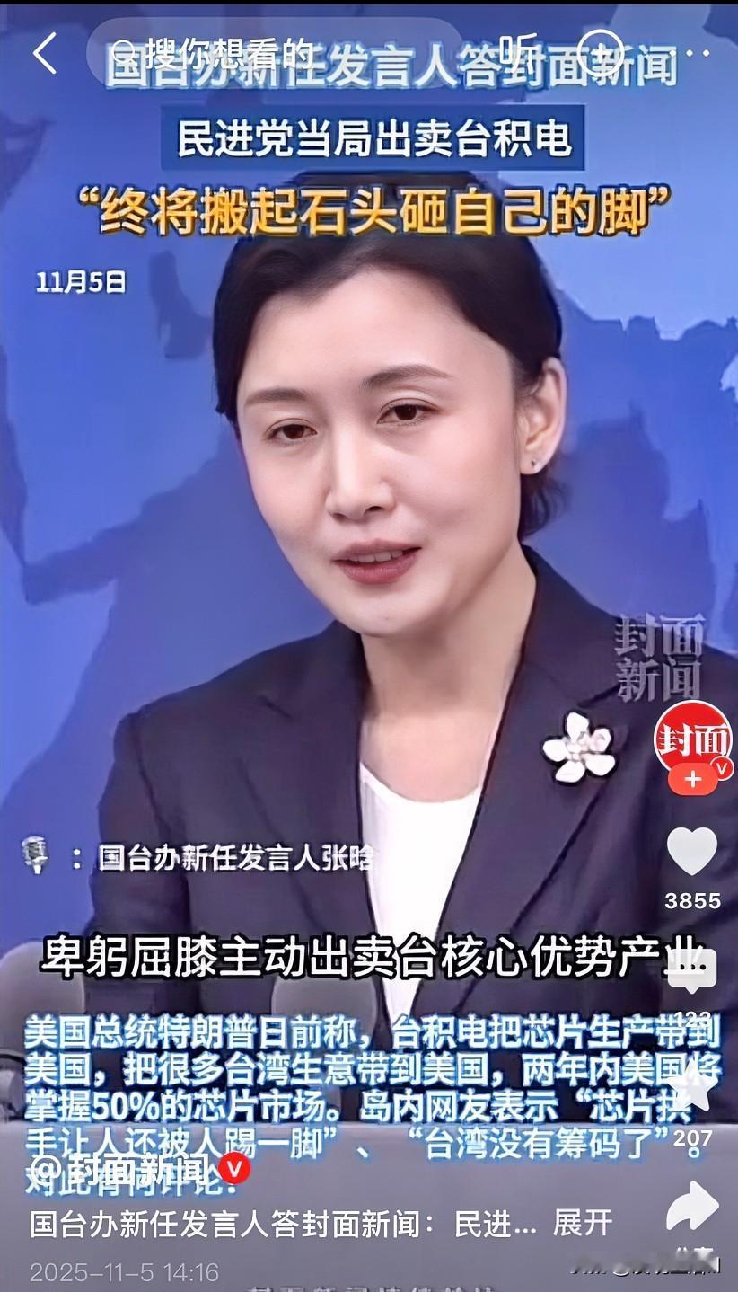 赖清德为谋取一党之私利，依美谋独，拱手把台积电让给美国，还大言不惭地要加大对美投