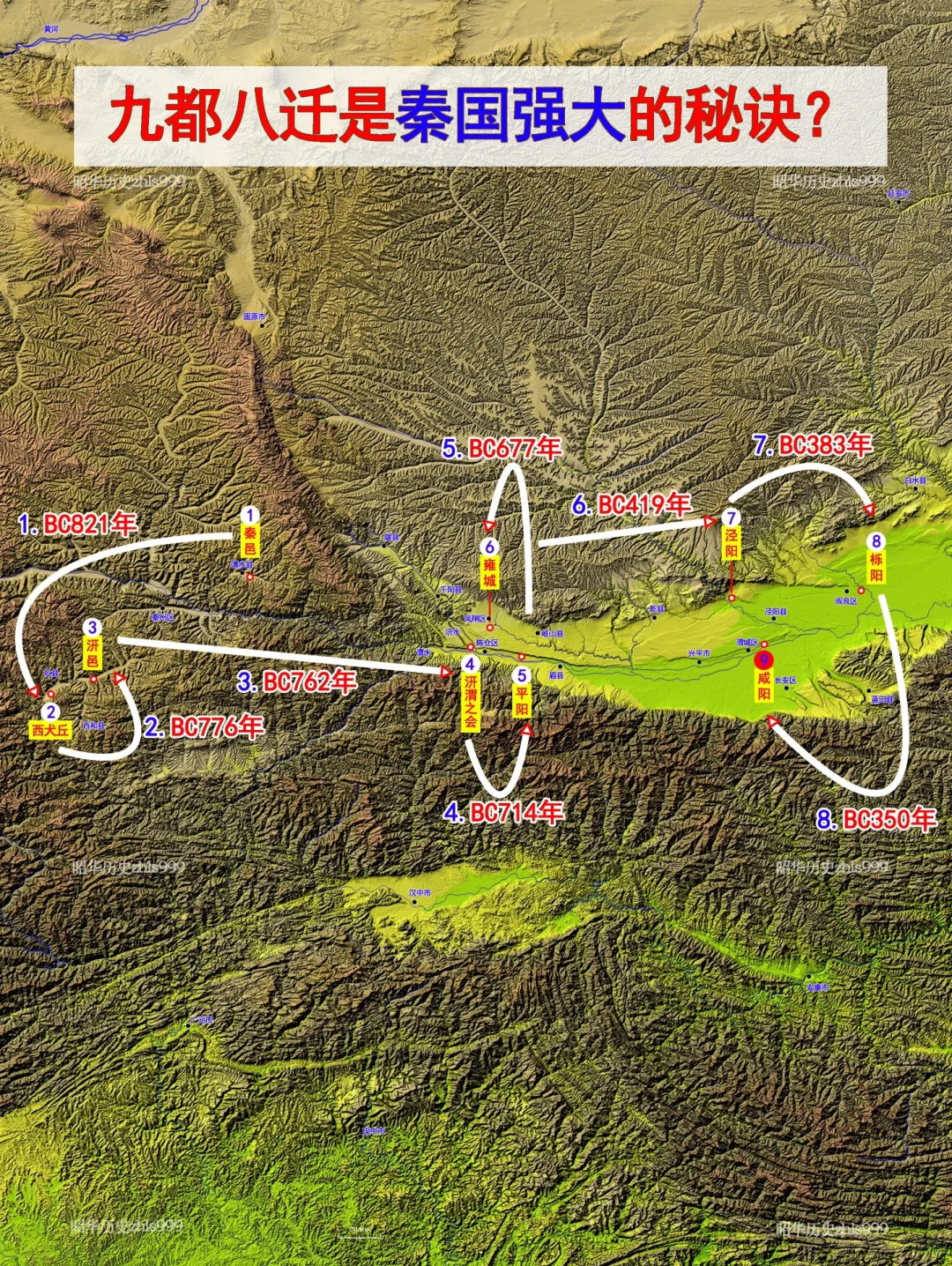 秦国八次迁都的路线图