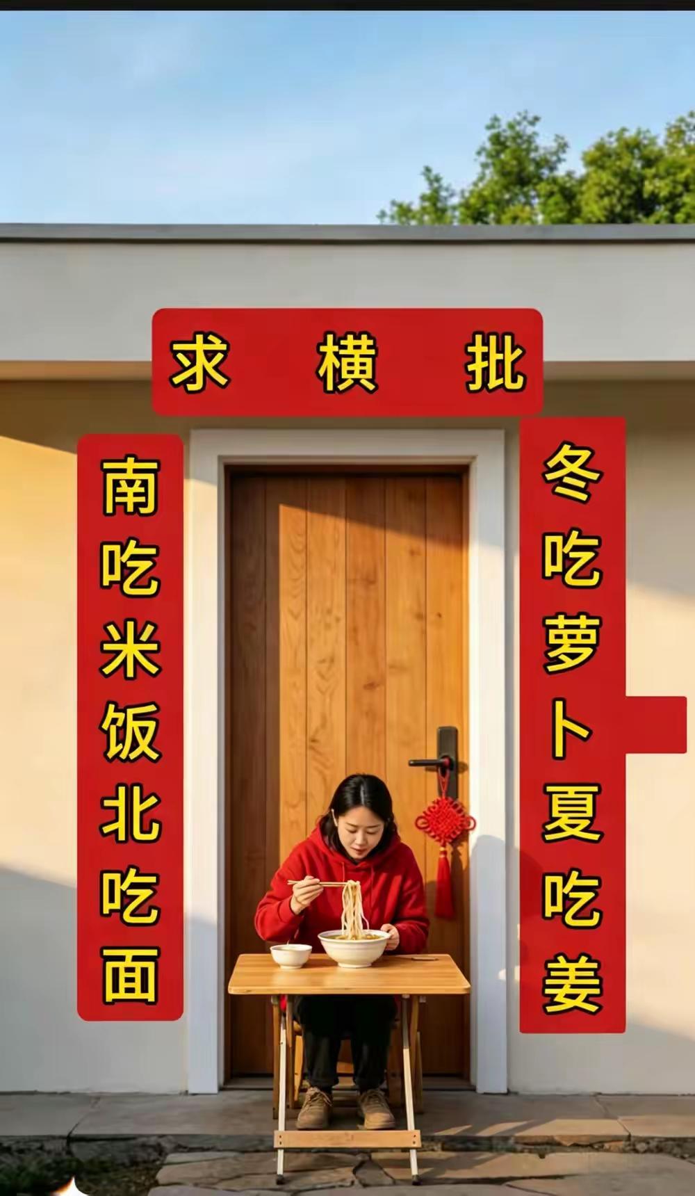 一位90后北方姑娘来广东打工，在厂里吃不惯米饭，于是写了一副对联，唯独横批空缺着