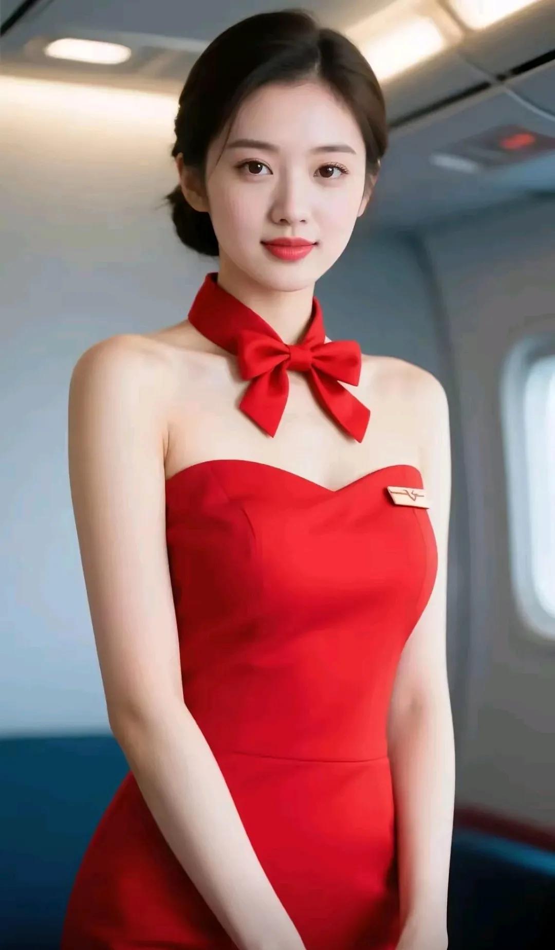 空姐的优雅与魅力，红裙飘飘，尽显风采！🌟💃