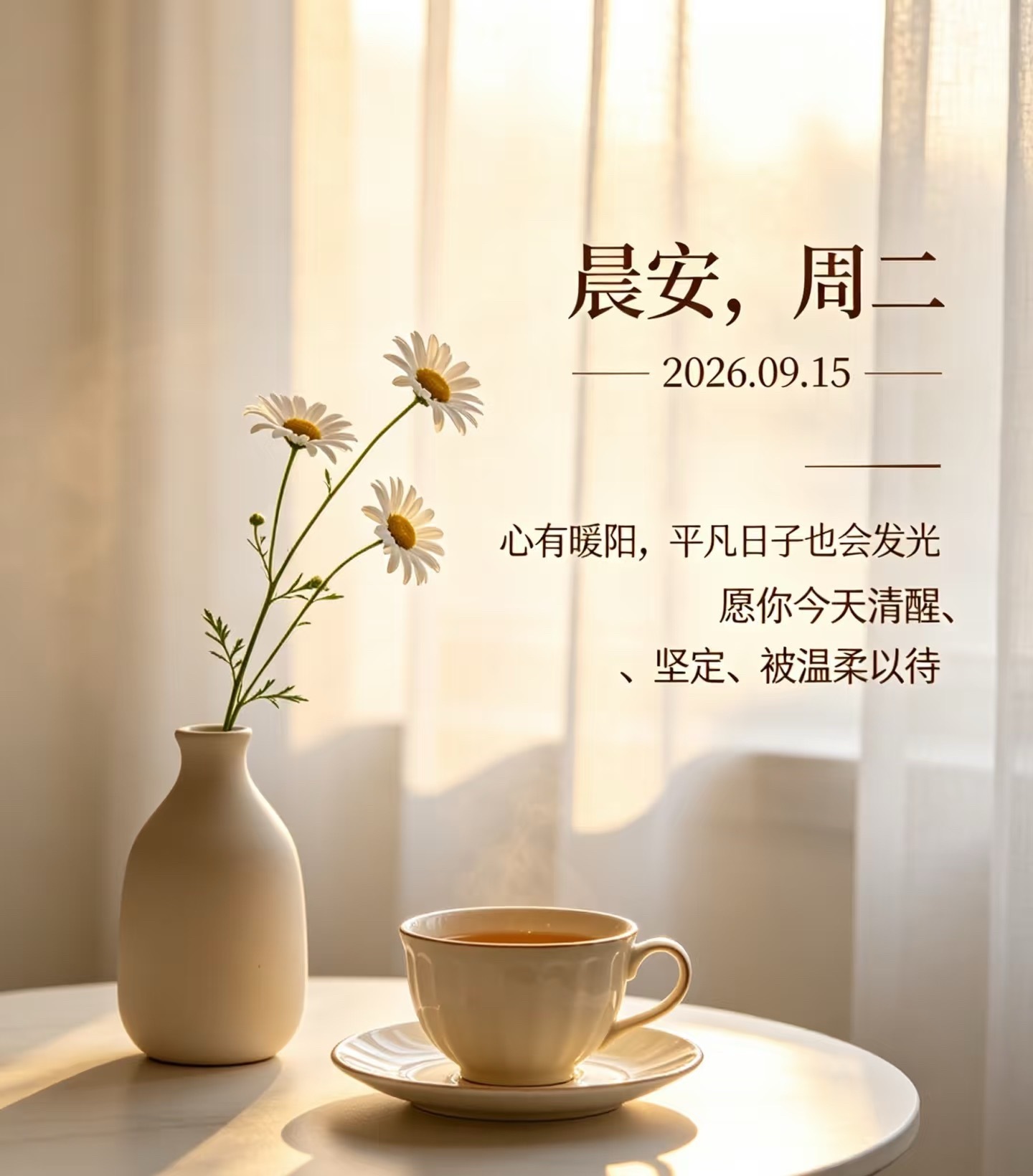 早安[超话]  ²⁰²⁶/₀₉.₁₅ 早安☀️清晨的风捎来温柔✨ 把烦恼留在昨夜