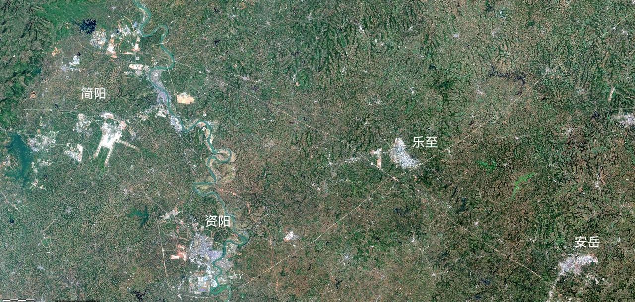 简阳、资阳、乐至、安岳同框最新卫星地图！这一张是简阳，资阳，乐至，安岳同一比列卫
